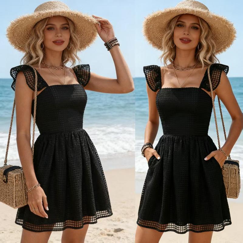 Women's Backless Mini Dress Spaghetti Strap Cutout Casual Summer Beach Dress
