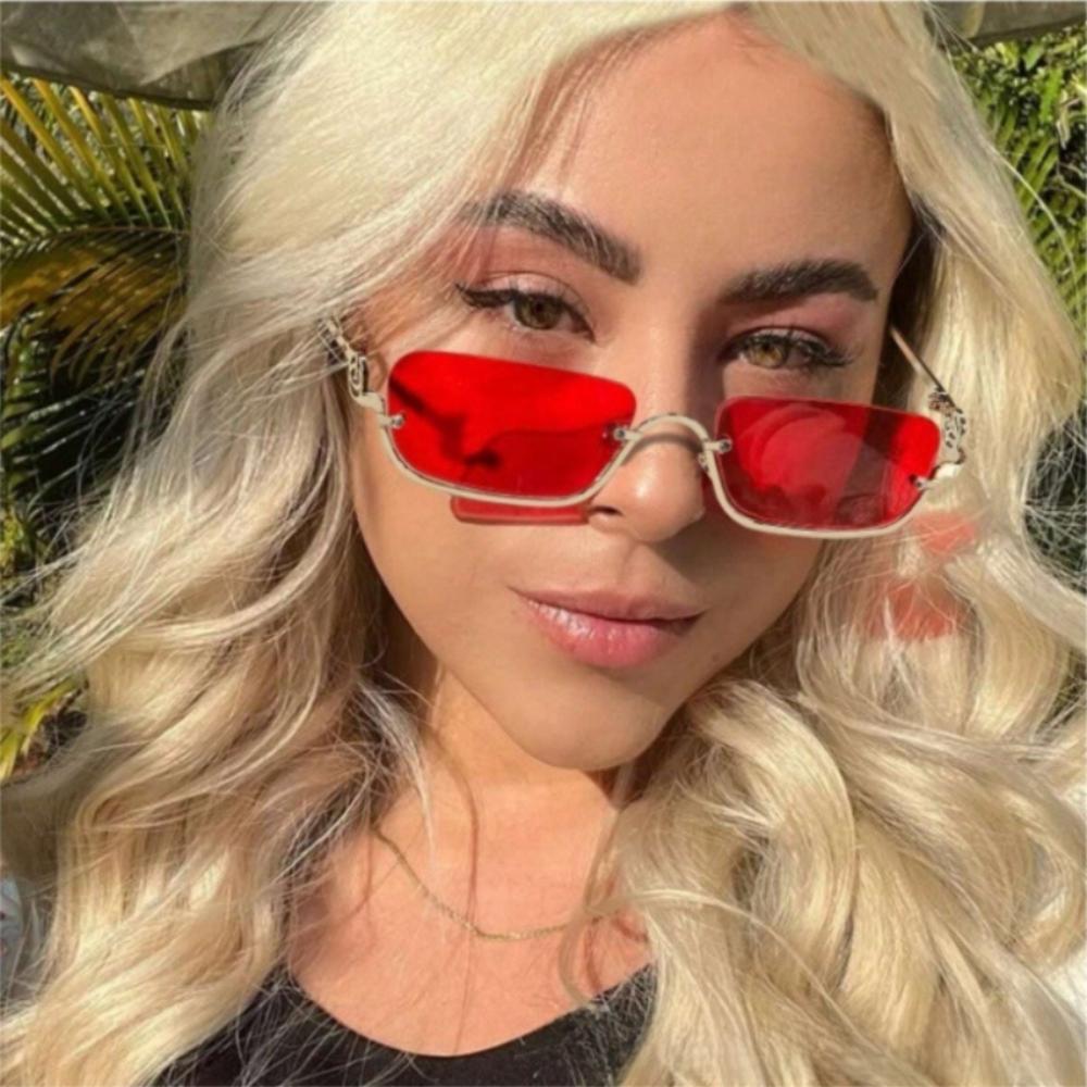 Metal Half Frame Square Sunglasses Small Shades Eyewear Vintage Sun Glasses  Travel