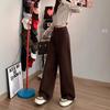 High Waist Plus Size Brown Coffee Wide Leg Jeans - Slimming, Floor-Length, Autumn/Winter 2024