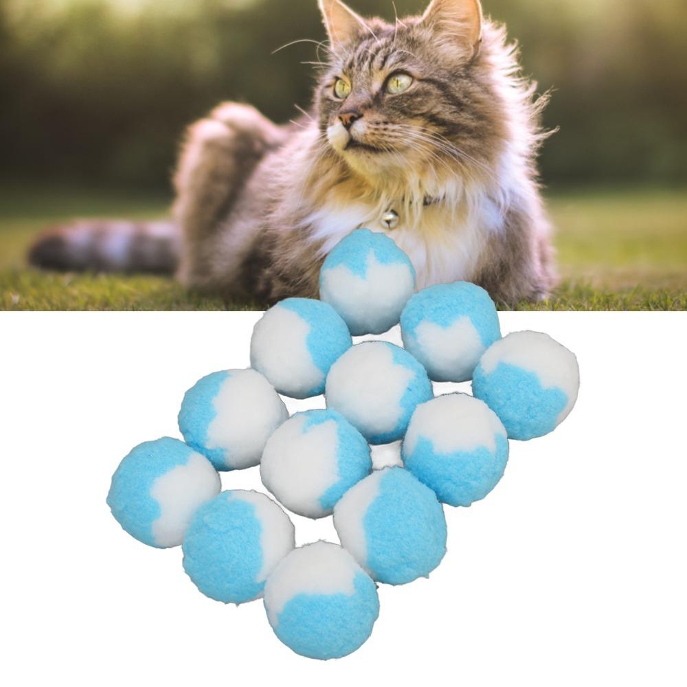 12PCS Quiet Kitten Chewing Ball Plush Texture Interactive Cat Ball Cute Cat Pom Balls Indoor Play