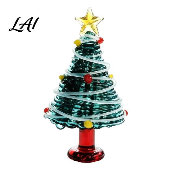 Christmas Table Centerpiece Glazed Tree Figurine Colorful Miniature Xmas Decor Handcrafted Small Ornament for Desk Glass Home Office Holiday