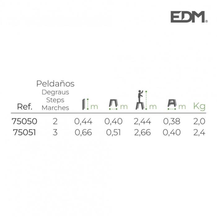 Табурет - Алюминий - 3 марша - 40x14x82 см - Гибкий - макс. 150 кг