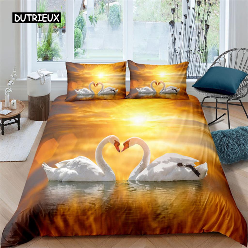 Пододеяльник Love Swan Романтический комплект постельного белья из микрофибры Покрывало King Full для влюбленных пар День святого Валентина Декор для дома