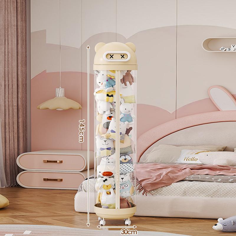 Large Capacity Plush Doll Storage Bucket With Wheels Transparent Storage Bucket Zipper Kids DIY Plushies Toy Display Bucket