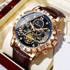 Men's Fashion Luminous Quartz Watch Three Eye Timing Moon Phase Dial Waterproof Multifunctional Fashionable Flywheel Watch
