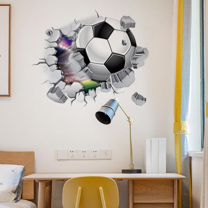 Dynamic Broken Wall Football 3D Wall Stickers for Living Room Kids Bedroom Background Wall Door Decoration Self-adhesive Stickers