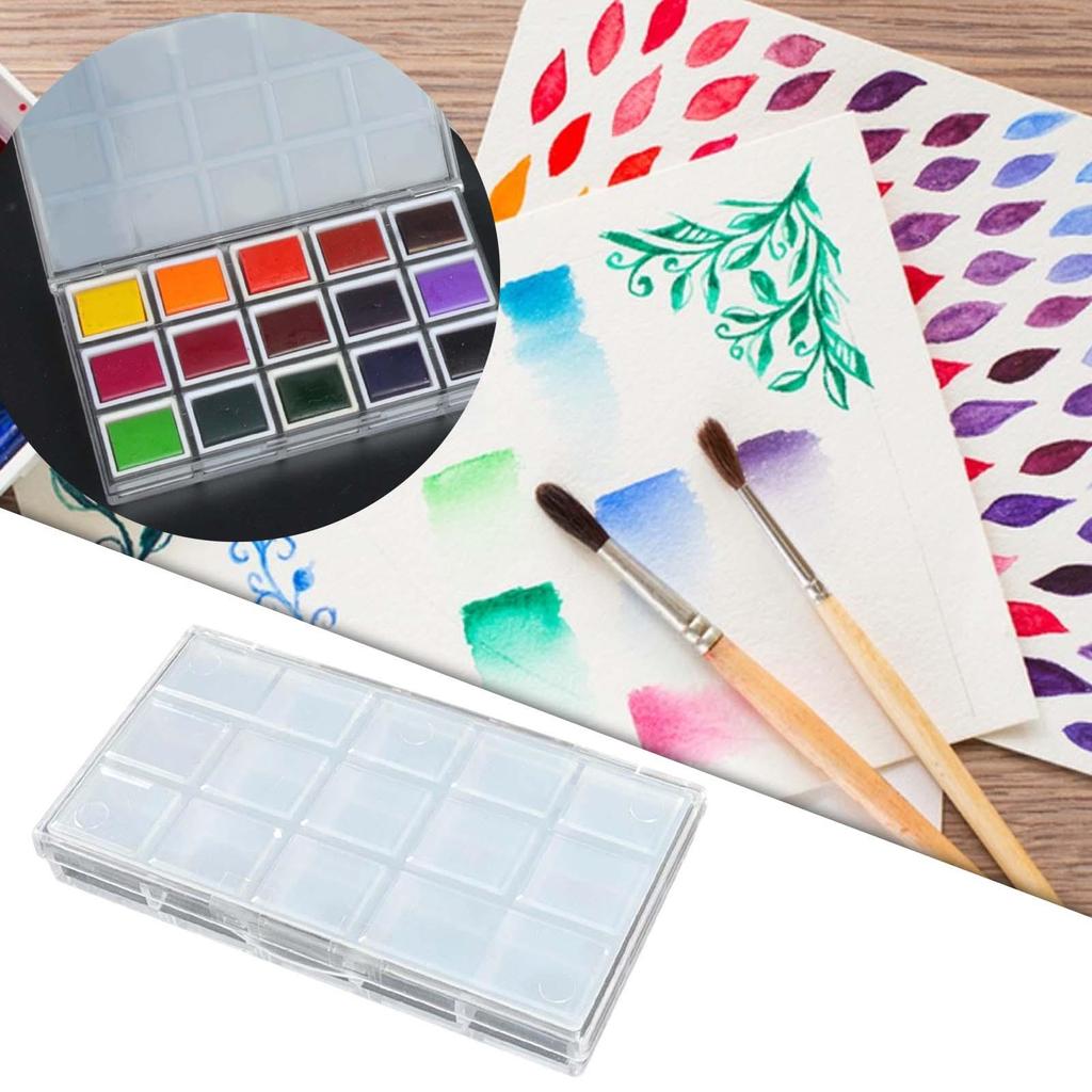 Empty 15 Well Watercolor Palette, Spill Paint Case, Travel Palette Case for Acrylic