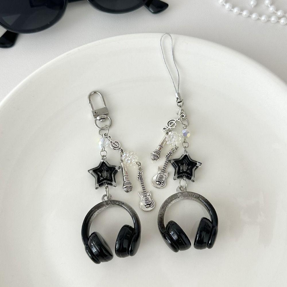 Bags Decoration Earphone-shaped Keychain Glitter Microphone Pendant  Backpack Charms