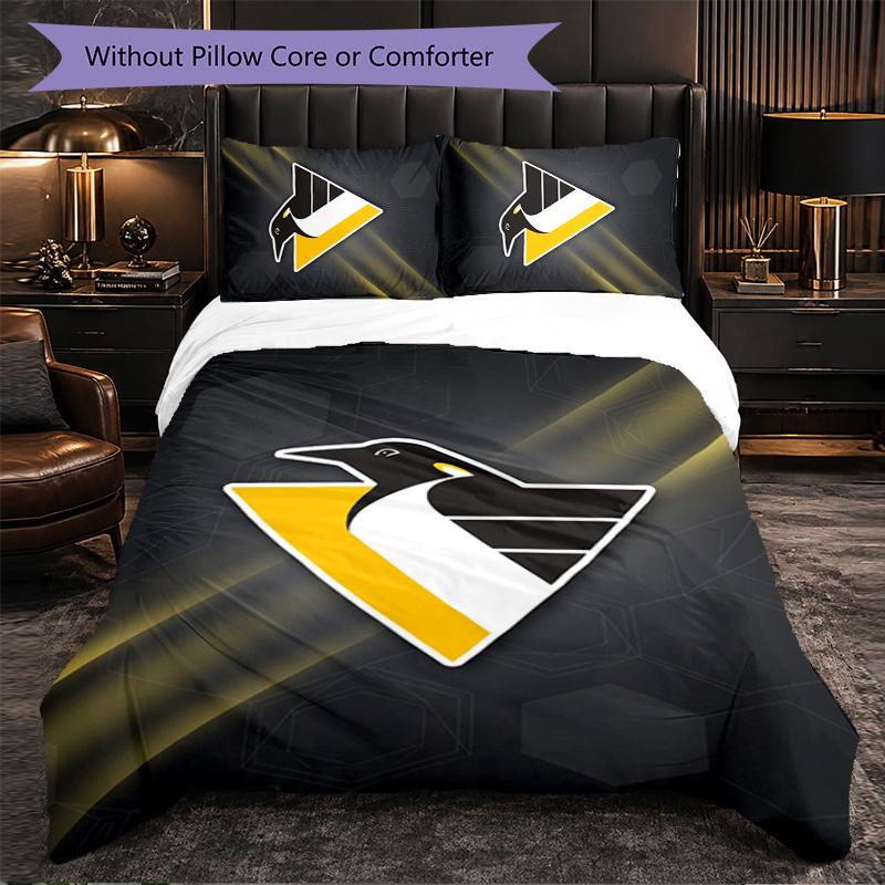 Pittsburgh Penguins Pattern Microfiber 3Pcs Bedding Set Decor Duvet Cover Set For Bedroom Home Use