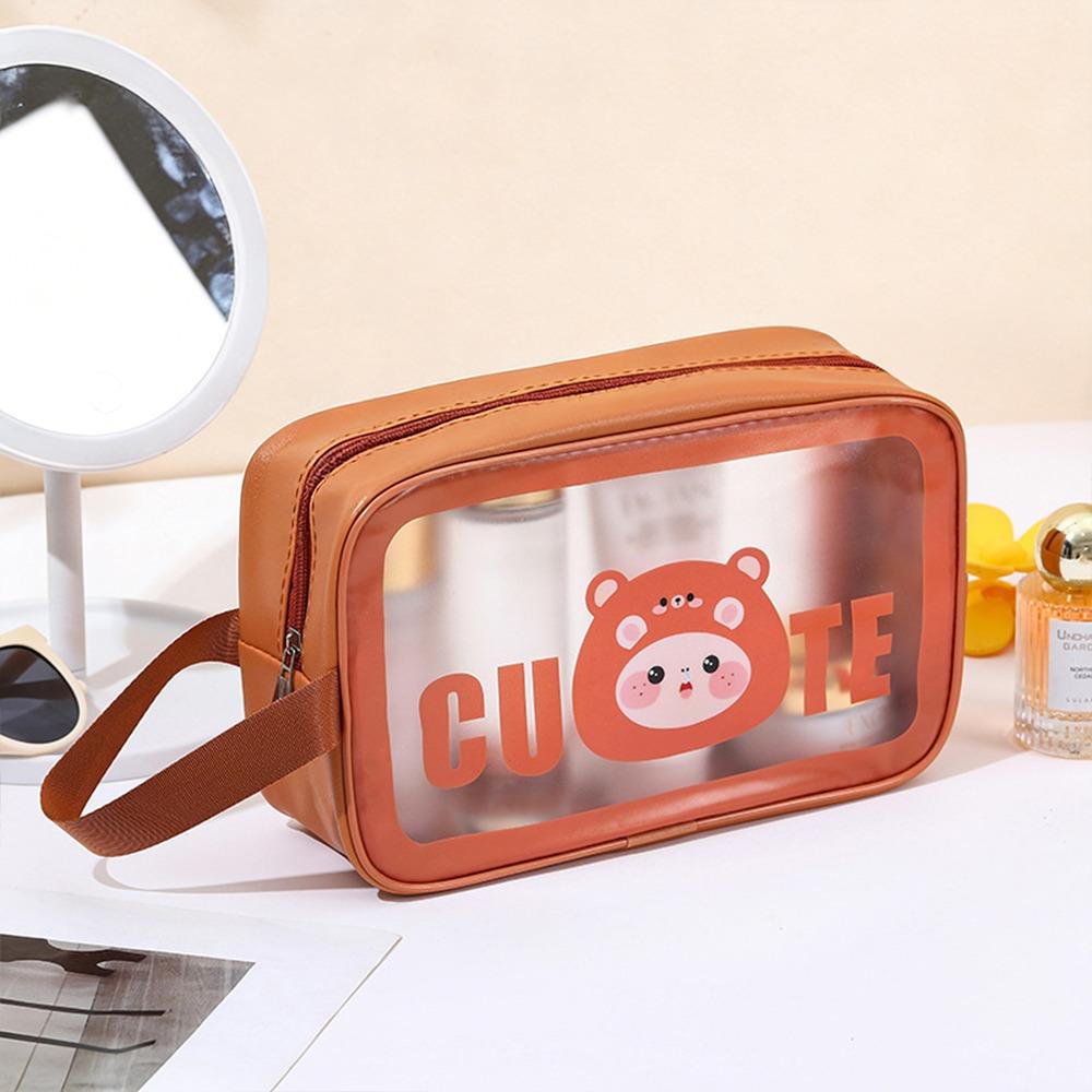 PU Makeup Bag Transparent Cartoon Cosmetic Storage Bag Wet-Dry Separation Large Capacity Travel Toiletry Pouch for Women Girls