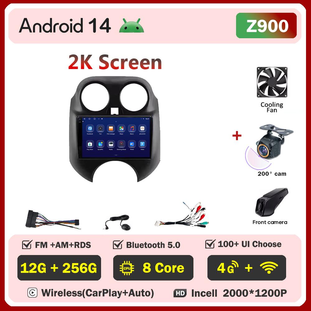 Автомобильный мультимедийный проигрыватель для Nissan March MICRA 2010-2013 Автомобильный радиоплеер с сенсорным экраном Беспроводной Android 14 Стерео Головное устройство GPS