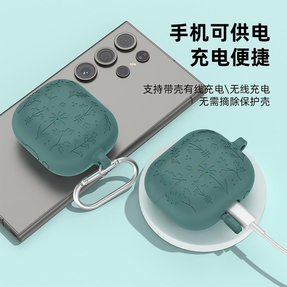 Силиконовый чехол для наушников Samsung Galaxy Buds 3/3 Pro/3 FE с дизайном «Резные цветы», защитный кейс-чехол для наушников