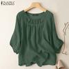 ZANZEA Женская повседневная свободная летняя блузка с круглым вырезом и рукавами 3/4