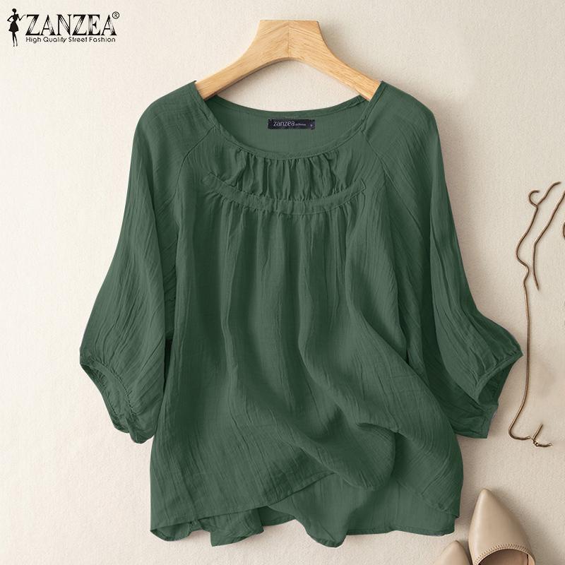 ZANZEA Женская повседневная свободная летняя блузка с круглым вырезом и рукавами 3/4