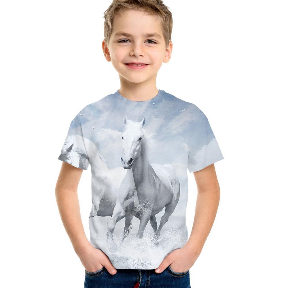 Детская одежда, футболка с изображением лошади для девочек, 19 цветов, одежда для маленьких мальчиков, 3d футболка для мальчиков, детская футболка для детей от 9 до 12 лет, корейская
