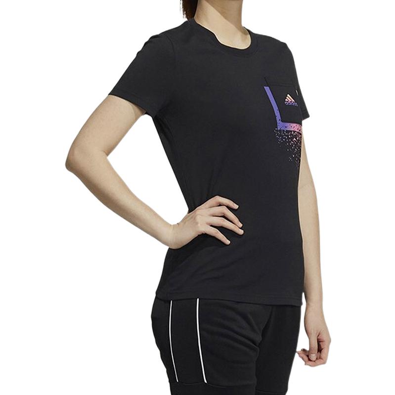 Adidas T Shirts Women's Black Crew Neck Moderate Straight Fit GP0688