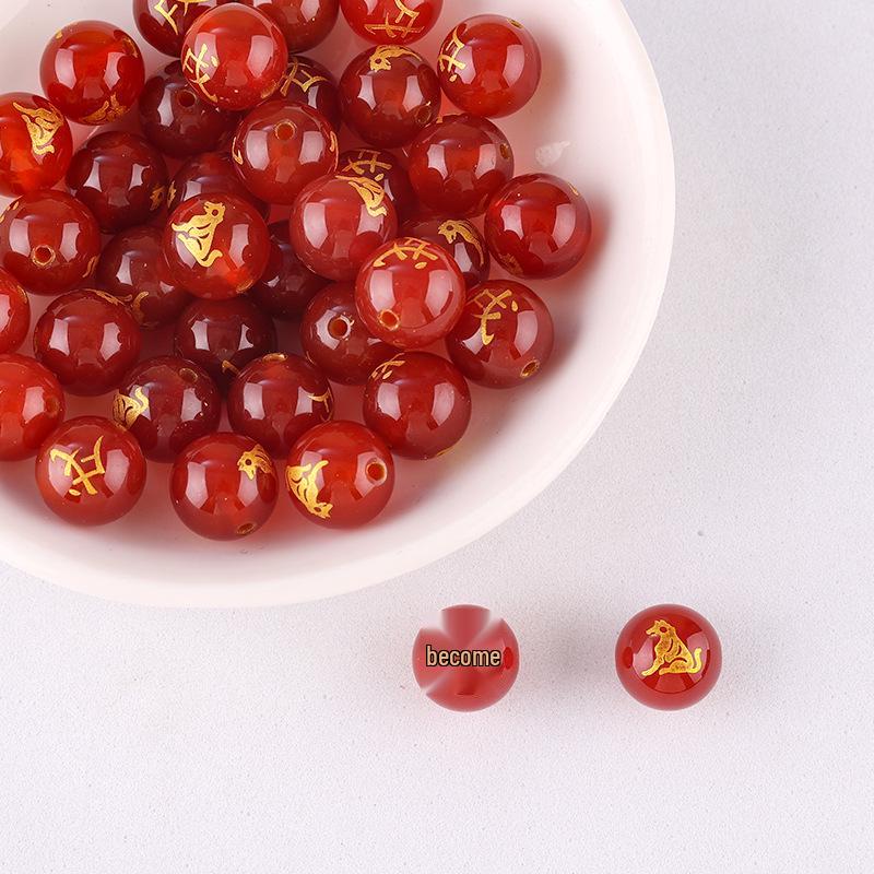 Браслет и подвеска из красного агата с бусинами знаков зодиака и разделительными бусинами-бочонками для DIY