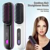 Cordless Ionic Hair Straightener Brush 2-in-1 Portable Straightening & Curling Comb