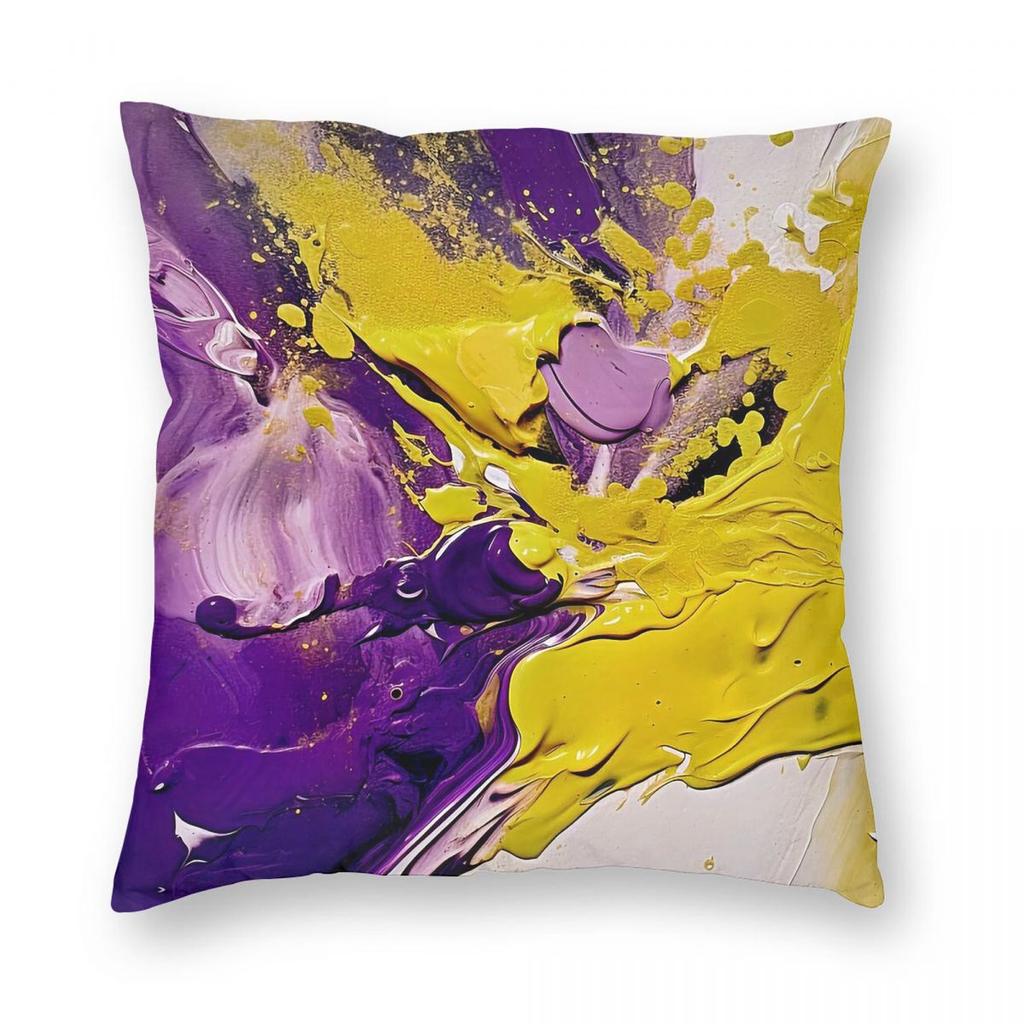 Paint Purple Yellow Pillowcase Polyester Linen Velvet Pattern Zip Decorative Sofa Seater Cushion Cover