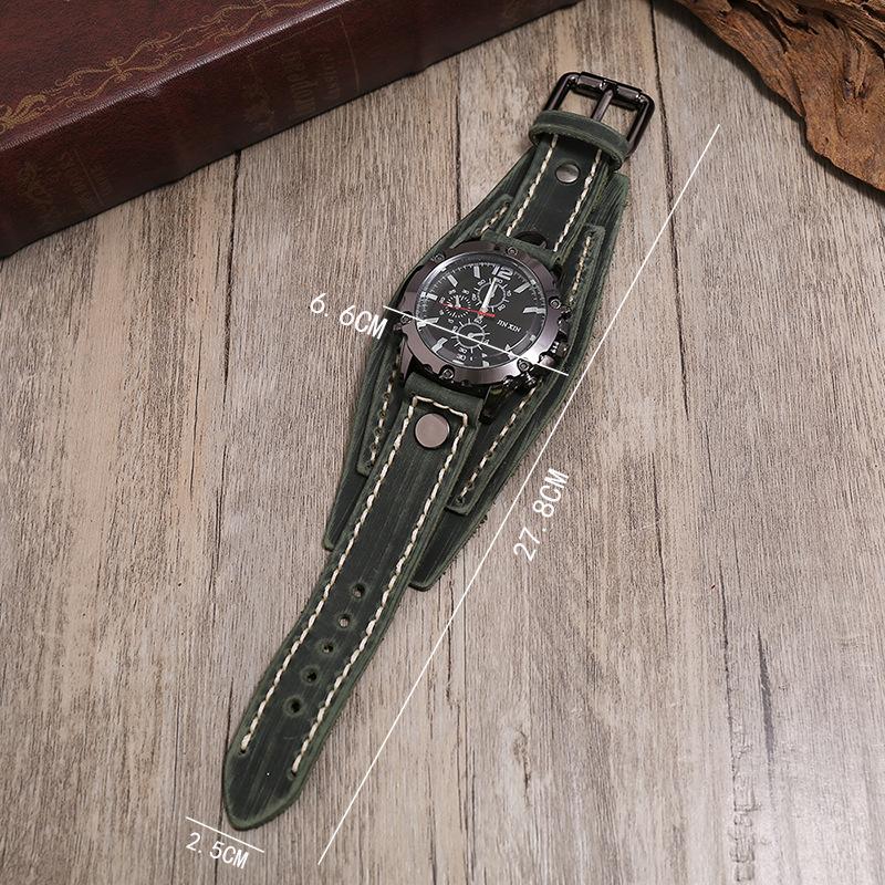 Mens Quartz Watches Luxury Wristwatch Cowhide Watchband Punk Style Watch for Men Wide Genuine Leather Bracelets Jewelry