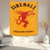 Vintage Fireball Whiskey Retro Devil Flame Printed Tapestry Wall Hanging Home Decor for Bedroom Living Room Dorm