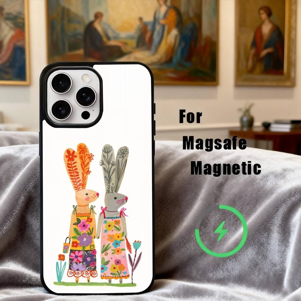 R-кролик F-цветок-R арт Чехол для телефона Для iPhone17,16,15,14,13,12,11 Plus,Pro Max Магнитный Для Magsafe Беспроводная зарядка