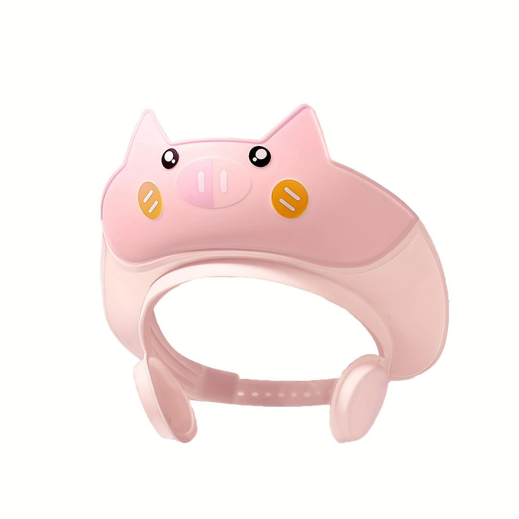 1 Милая шапочка для душа с изображением свиньи для детей, мягкая и удобная, материал TPE, регулируемая, с защитой для ушей, милый мультяшный дизайн для веселого купания