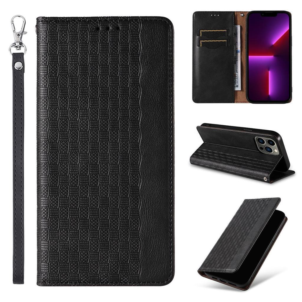 Samsung Galaxy S23 Ultra Magnetic Wallet Flip Case with Lanyard and Stand - Black