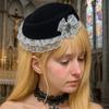 Exquisite Lace Billycock Hat Elegant Heart Crystal Round Hat Fashion Bow Pillbox Hat  Party