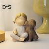 Girl Dog Resin Figurine Kids Puppy Statue Sculpture Home Office Desktop Decoration Ornament Christmas Dog Lovers Memorial Gift