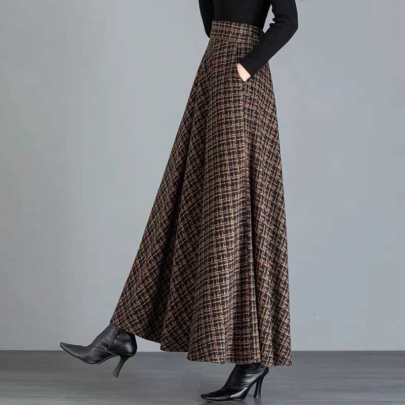 Юбка женская клетчатая повседневная эластичная с высокой талией длинная свободная утолщенная тянущаяся облегающая юбка