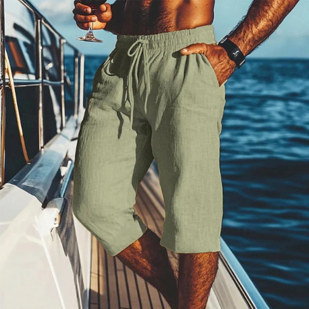 Мужские -цветные Повседневные Свободные Шорты из Хлопка и Льна Семидюймовые