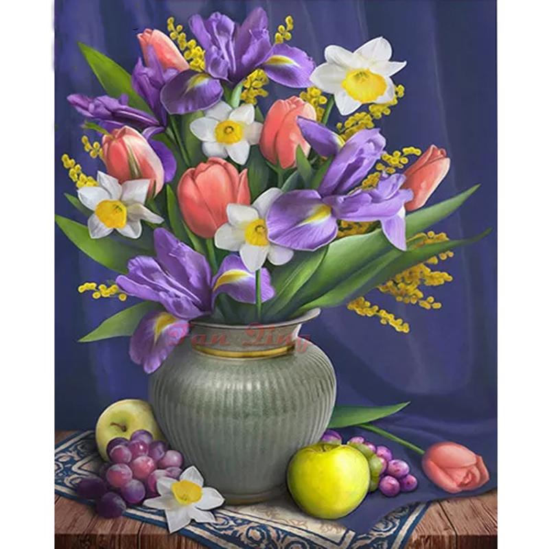 DIY Flower 5D Diamond Painting Full Round Drill Resin Diamond Embroidery Mosaic Cross Stitch Basket Wall Art Home Decor Gift