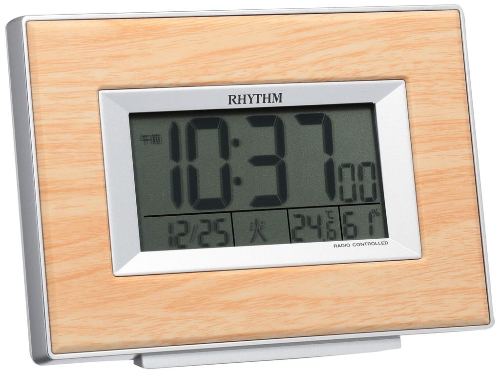 RHYTHM FitWave D174 Alarm Digital Alarm Clock with Temperature and Humidity Brown Brown Wood 8RZ174SR07 Clock, Radio-Controlled Monitors, Calendar,