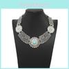 Ethnic Style Simulation Gemstone Decoration Hollow Design Women Metal Necklace For Gift And Commemoration