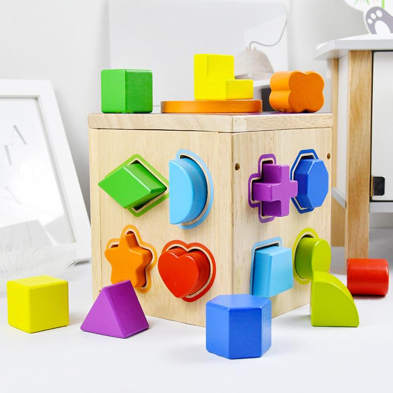 Ouyi Geometric Shape Matching Building Block Children'S Enlightenment Assembly Color Cognition Box 16 Holes Space Intelligence Box Toy