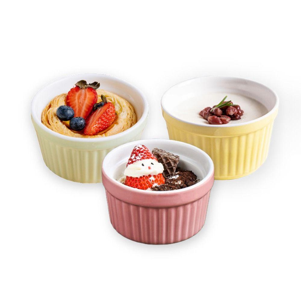 4Pcs Ceramic Souffle Cups Colorful Fluted Porcelain Bowls Dishwasher-Safe Condiment Dish Souffle