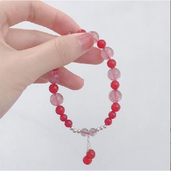 Natural Strawberry Quartz Pink Crystal14K Gold-plated versatile fresh ultra-fine bracelet for women, delicate and sparkling