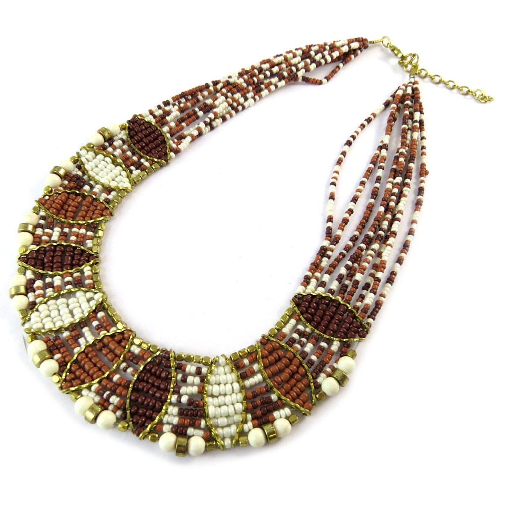 Les Trésors De Lily [N8276] - Designer Necklace 'Kilimanjaro' Brown Beige Gold