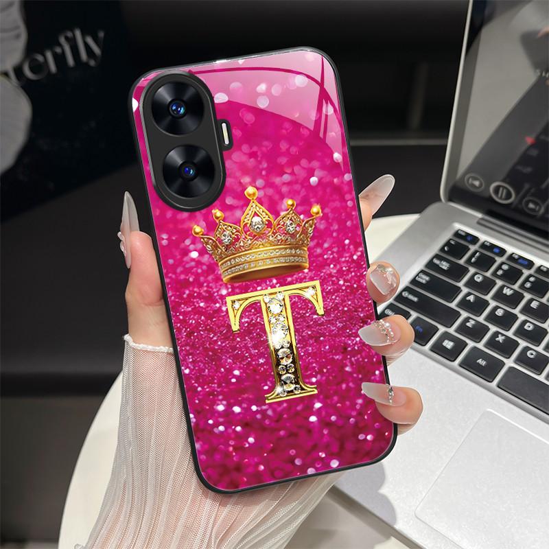 Чехол для Realme C55 4G Модные буквы Жесткие задние крышки из закаленного стекла Для Realme Narzo N55 NarzoN55 C55 RMX3710 Чехол для телефона