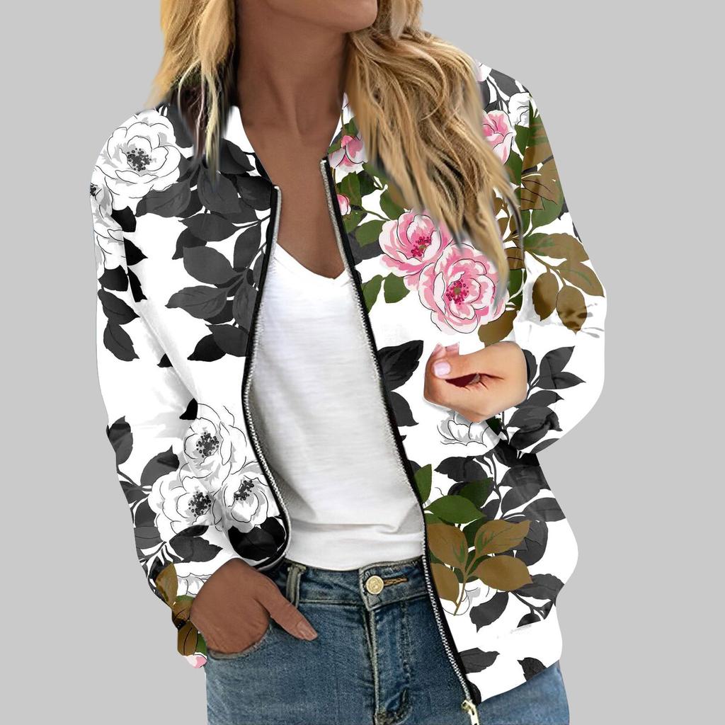 Женская верхняя одежда с длинным рукавом и принтом, повседневные топы на молнии, кардиган, рубашка, тонкая куртка для женщин
