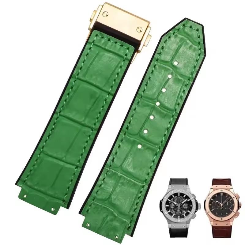 26x19 мм Настоящая Коровья Кожа Резина Ремешок для Часов для HUBLOT Classic Fusion Universe Big Bang Серии Мужской ремень Ремешок для Часов Бабочка Пряжка