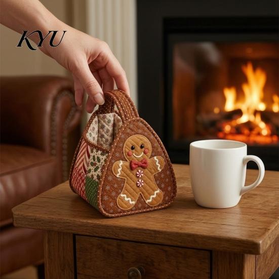 Рождественская корзина для хранения DIY Набор для квилтинга, Ткань в клетку с персонажами Сумка-переноска Держатель для настольного украшения Набор для рукоделия, Праздничный швейный проект, Креативное украшение