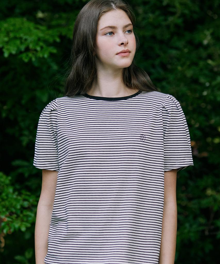 NONLOCAL Stripe Puff Sleeve T-Shirt - Cream Stripe