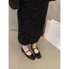 Flat-bottomed Black Mary Jane Shoes French Single Shoes Women's Shoes 2025 New Spring, Autumn and Winter Square Head Versatile Evening Shoes