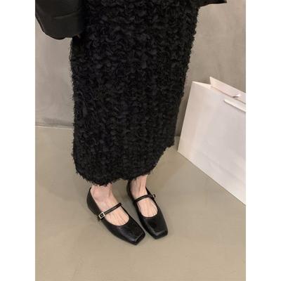 Черные туфли Мэри Джейн на плоской подошве, французские одинарные туфли, женская обувь 2025 года, новинка весны, осени и зимы, универсальные вечерние туфли с квадратным носком