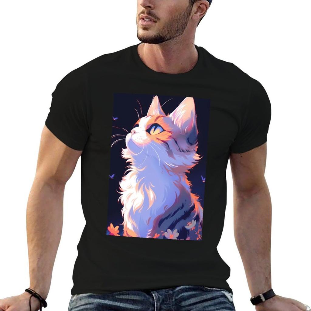 Whispers in the Darkness: Nocturnal Tabby Cat with Butterflies T-Shirt High Elasticity Sports T