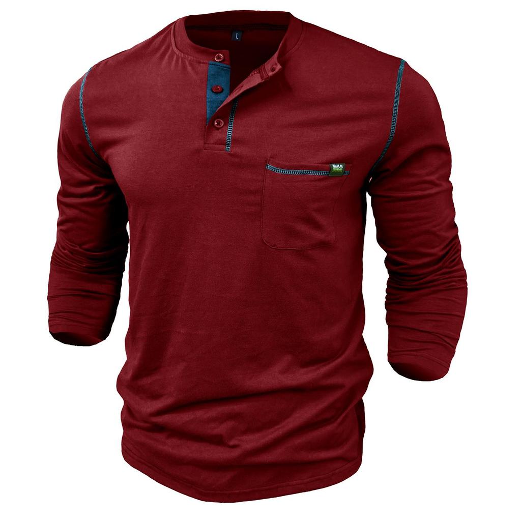 Мужские рубашки на пуговицах с длинными рукавами Хлопковые пуловеры Трикотажные футболки соответствующего цвета Пуговицы Круглый вырез Топы с нагрудными карманами Стильная повседневная мужская одежда
