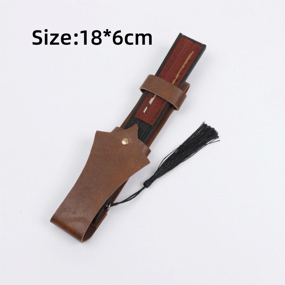 Outfit Match PU Leather Folding Fan Holder Open Top Waist Mount Hand Fan Sleeve Smooth Edge Vintage Style Waist Fan Pouch Gift