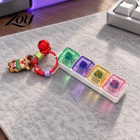 Clicky Button Stress Toy Christmas Mechanical Keyboard Fidget Keychain, Push Relief Tactile Feedback Tool with Reindeer Bell Charm, Backpack Accessory